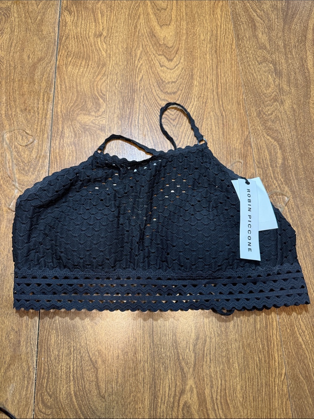 Robin Piccone Black Crochet bikini top NWT size large
